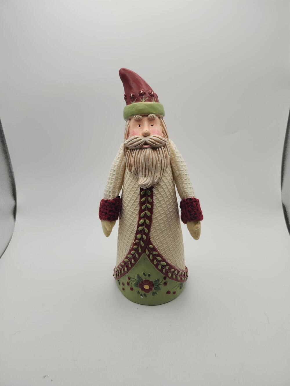 Walmart Santa Figurine Christmas Holiday Red Green Cream Resin Folk Art Style 9”